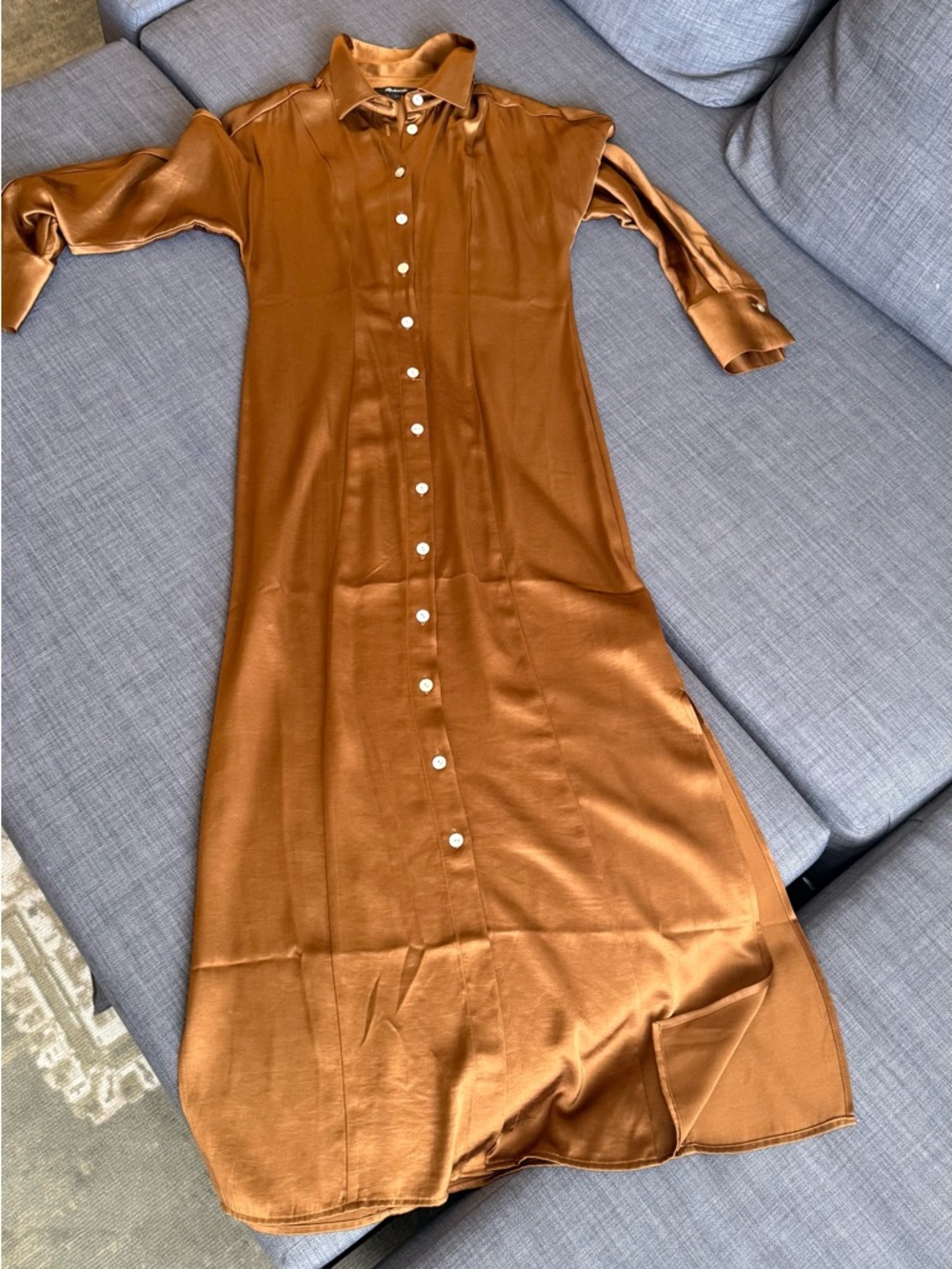 Madewell gold full length long sleeve dress